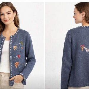 VTG Timberlea chicken themed Embroidered Blue Women's Sweater,cottagecore,large